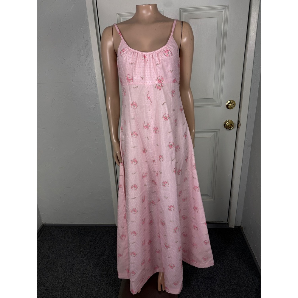 Vintage 70s Women's Dress Formal Polyester Maxi Party Floral Sleeveless C12